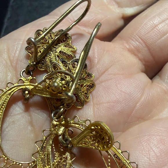 Elegant Victorian Sterling Gold Vermeil Filigree Drop Earrings  (1) - Picture 7 of 8